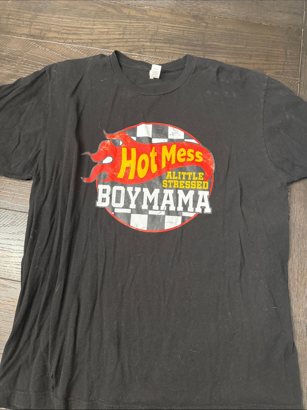 Hot Mess Boy Mama Graphic Tee - Black with Red & Yellow Print